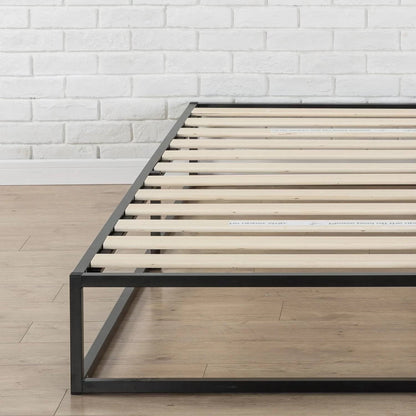 Base de cama de plataforma con somier de metal y madera, tamaño King, perfil bajo, 25 cm (10 pulgadas), moderna
