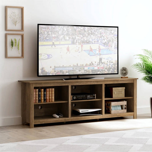 Farmhouse Style TV Stand with 6 Storage Compartments in Brown Oak Wood Finish - Tampa Home & Garden Store