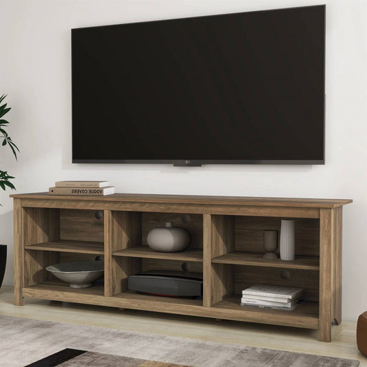 Farmhouse Style TV Stand with 6 Storage Compartments in Brown Oak Wood Finish - Tampa Home & Garden Store