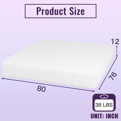 Colchón King size de espuma viscoelástica de 12 pulgadas con infusión de carbón y funda extraíble