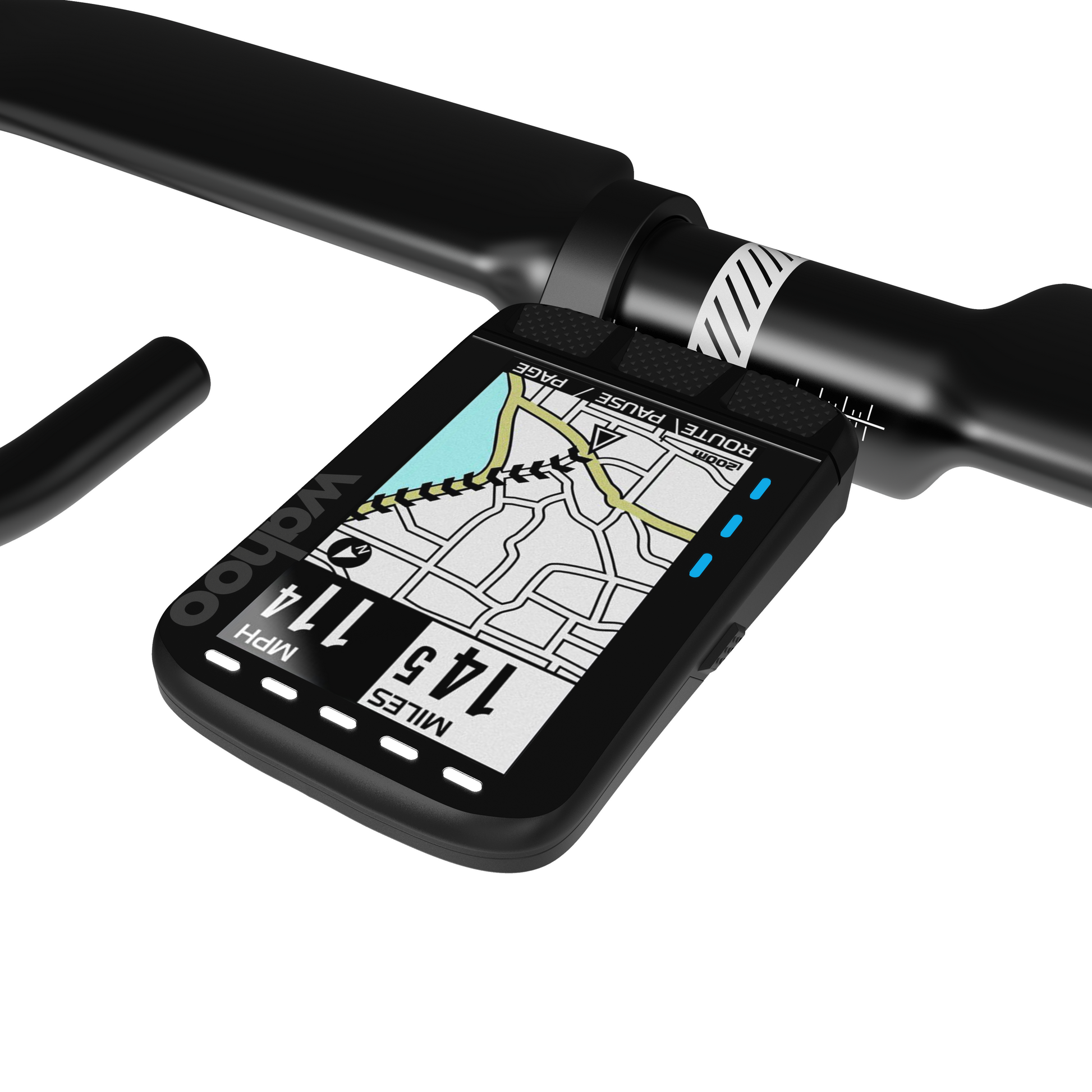 Wahoo Aero Mount on black KOM Cycling handlebar with map-display device on Tampa Home & Garden Store