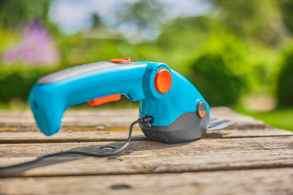 Gardena Battery Grass and Shrub Shears ComfortCut Li electric tool blue body orange controls on Tampa Home & Garden Store