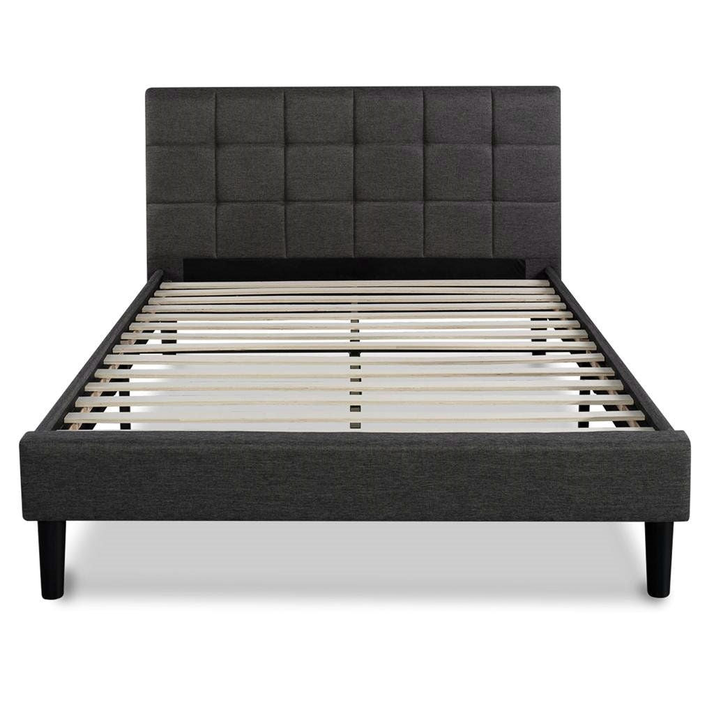 Cama con plataforma tapizada en gris oscuro tamaño King con cabecero
