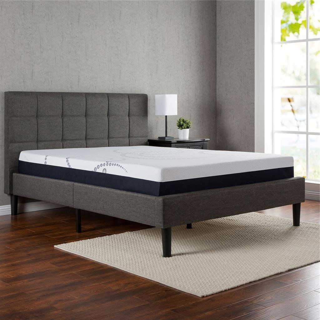 Cama con plataforma tapizada en gris oscuro tamaño King con cabecero