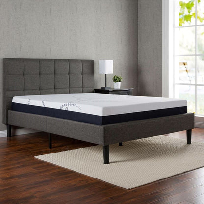 Cama con plataforma tapizada en gris oscuro tamaño King con cabecero