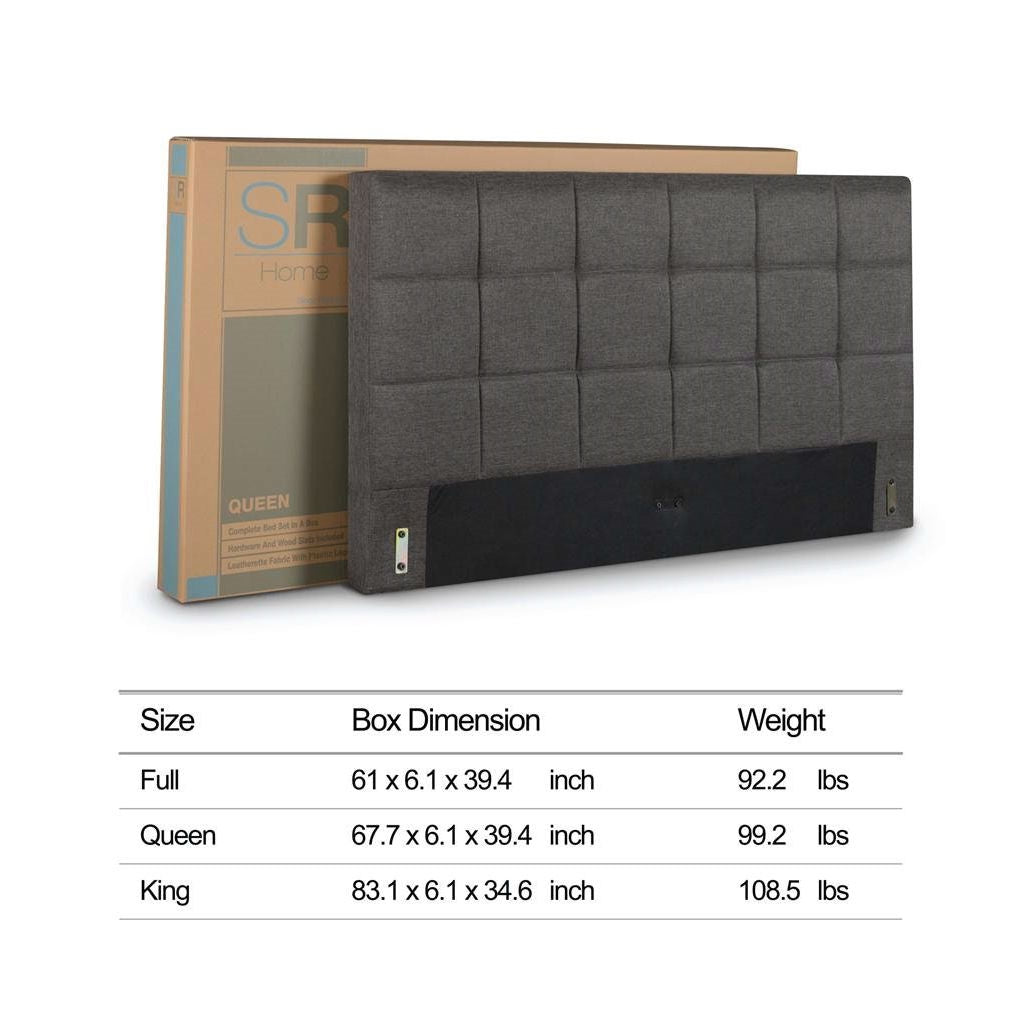 Cama con plataforma tapizada en gris oscuro tamaño King con cabecero