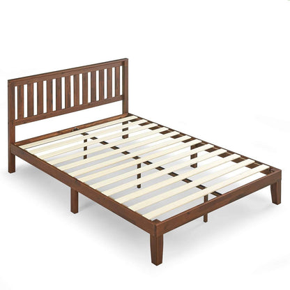 Base de cama de plataforma de madera maciza tamaño King con cabecero en acabado espresso