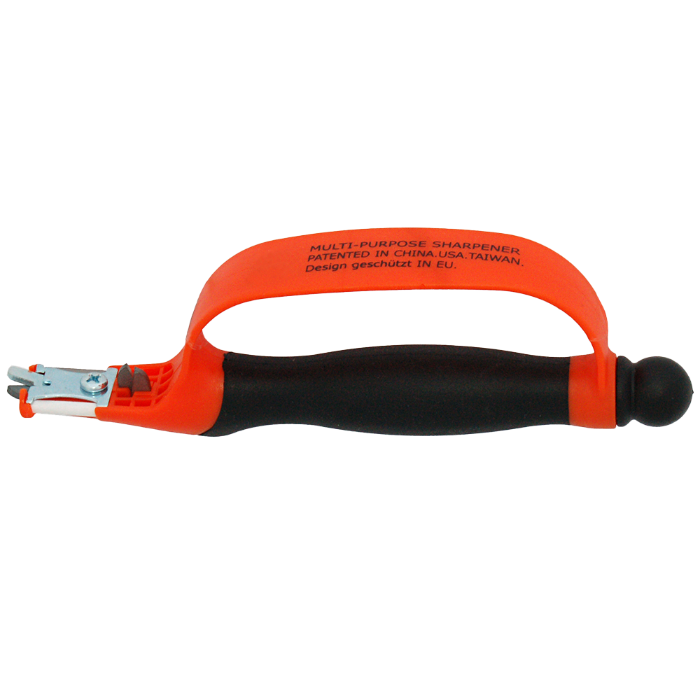Zenport 6-in-1 Multi-Sharpener orange handle with black grip and metal sharpening heads on Tampa Home & Garden Store