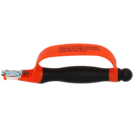 Zenport 6-in-1 Multi-Sharpener orange handle with black grip and metal sharpening heads on Tampa Home & Garden Store