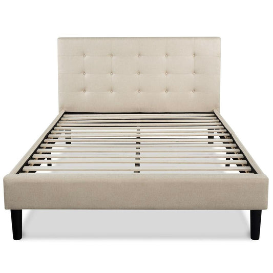 King size Upholstered Platform Bed Frame with Button Tufted Headboard in Taupe - Tampa Home & Garden Store