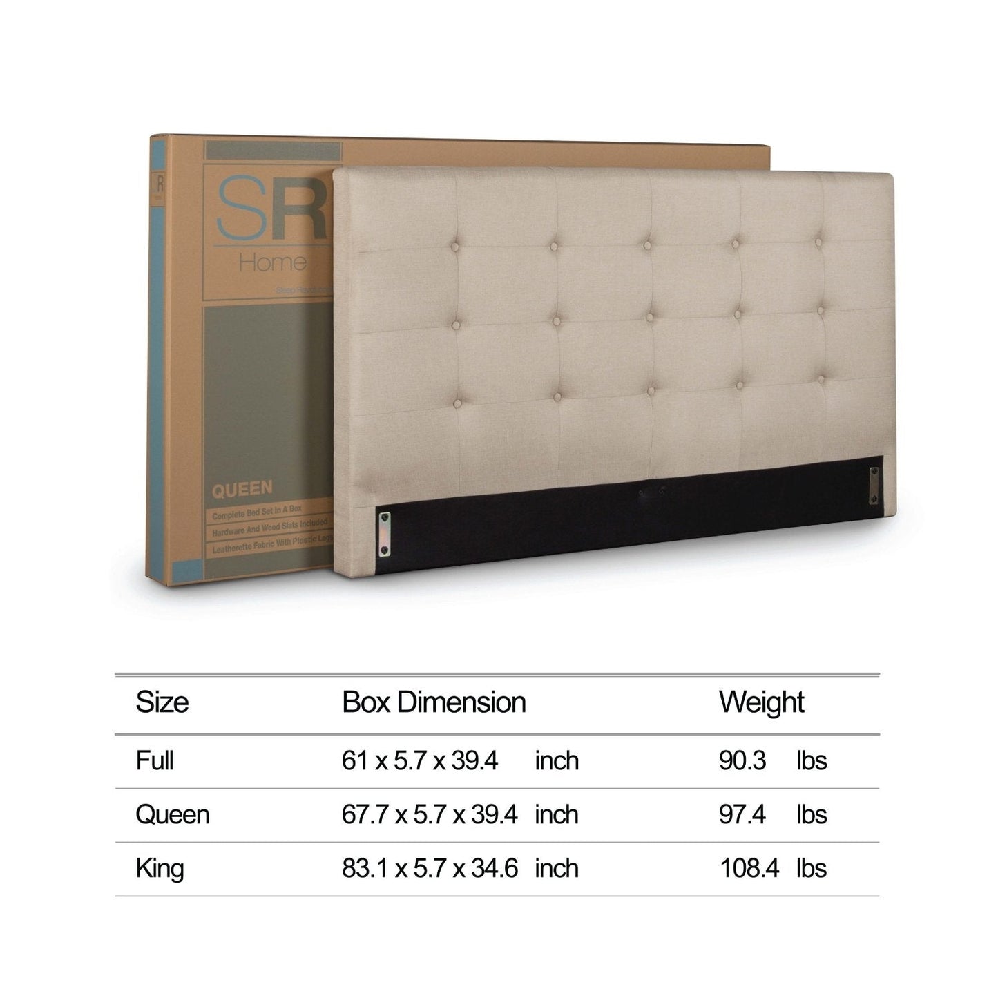 Base de cama tapizada tipo plataforma King size con cabecero capitoné en color gris topo