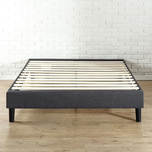 King size Grey Upholstered Platform Bed Frame with Mid-Century Style Legs - Tampa Home & Garden Store