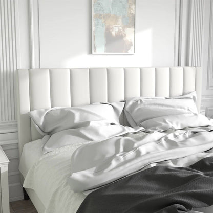 Base de cama tamaño King con plataforma tapizada de terciopelo blanco con cabecero
