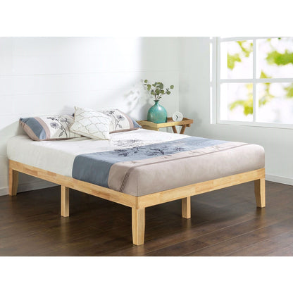 Base de cama tipo plataforma King de madera maciza con acabado natural