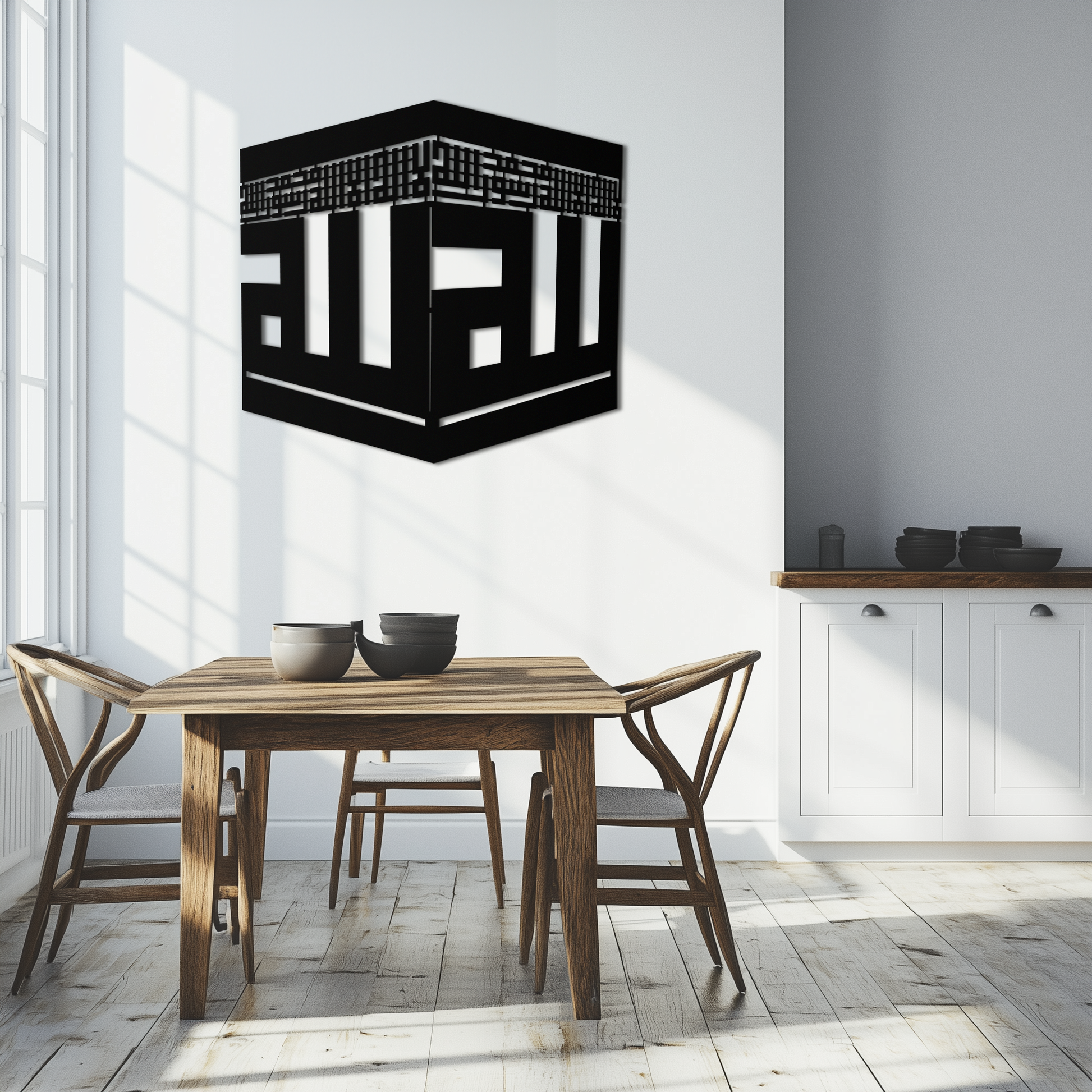 Kaaba Metal Wall Art - Kufi Allah Calligraphy Cube Design - KAF250 - Tampa Home & Garden Store
