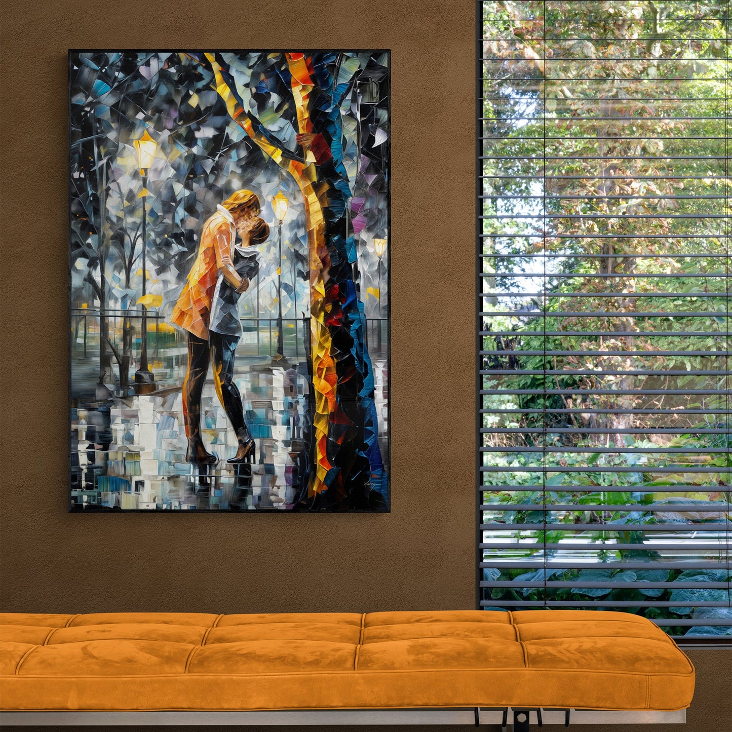 Canvas print Kaleidoscope Kiss by Tailored Canvases, mosaic couple kissing under lamp canvas on Tampa Home & Garden Store