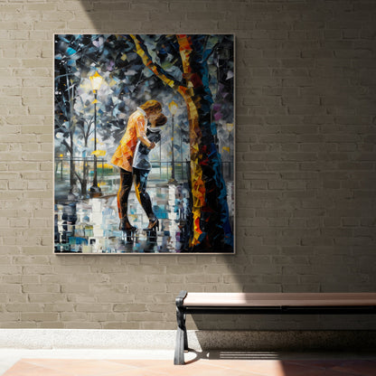 Canvas Print Kaleidoscope Kiss depicts a kissing couple in a mosaic style crafting canvas on Tampa Home & Garden Store