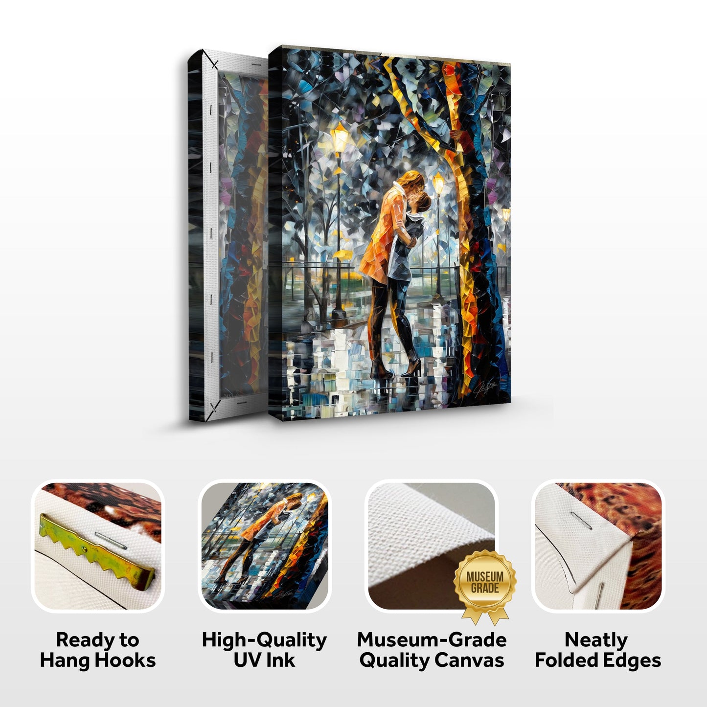 Canvas Print Kaleidoscope Kiss by Tailored Canvases, colorful couple kissing on crafting canvas on Tampa Home & Garden Store