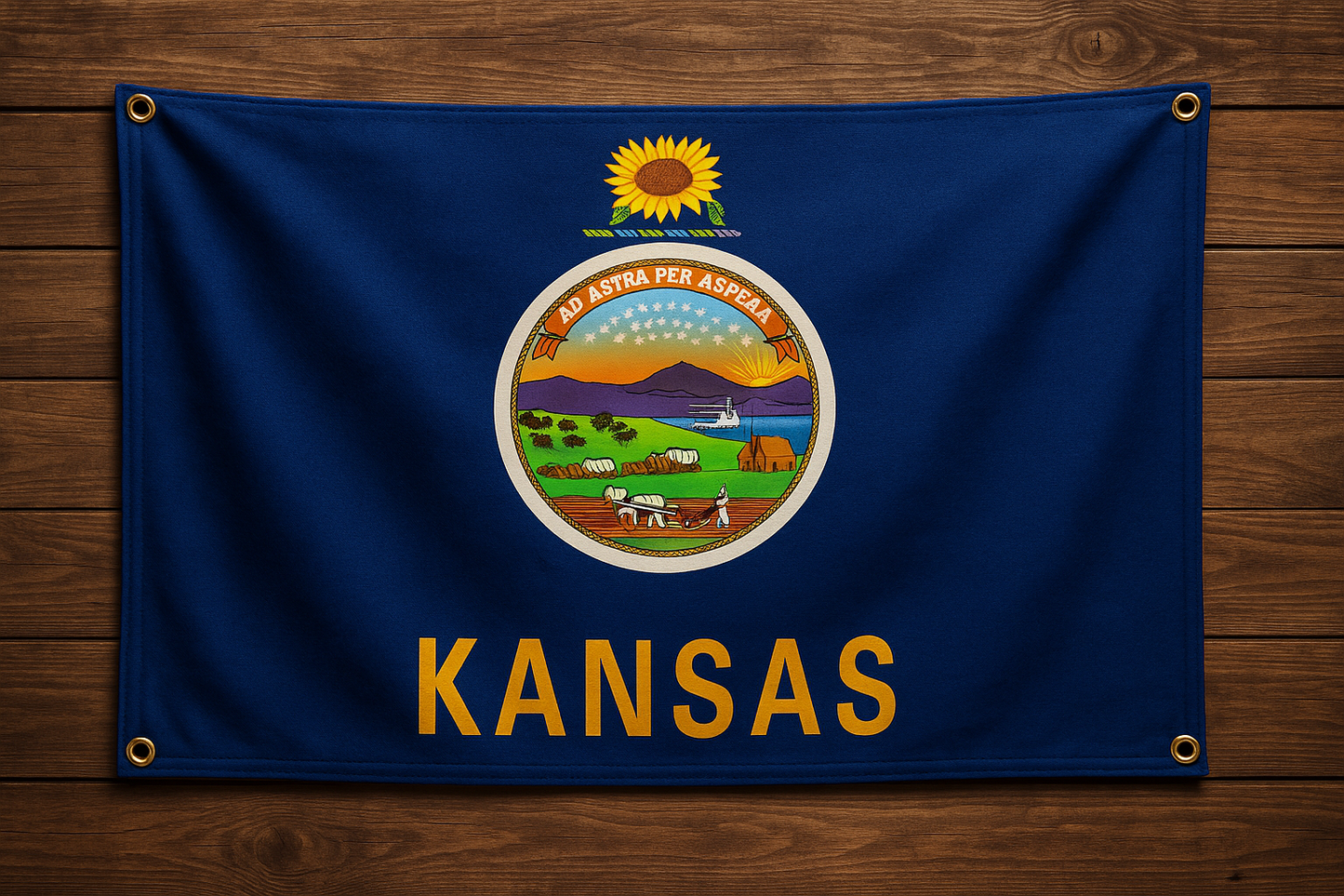 Kansas Flag with Grommets Along the Edges for Wall Hanging - Tampa Home & Garden Store