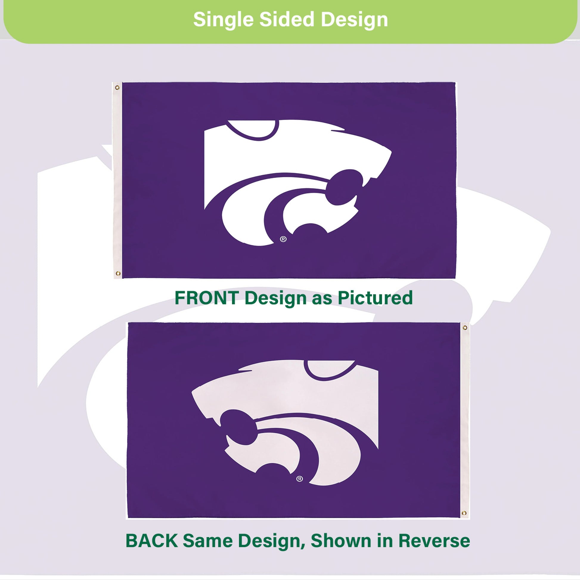 Kansas State University Single Sided Estate Flag with 2 Grommets, 3'x5' - Tampa Home & Garden Store