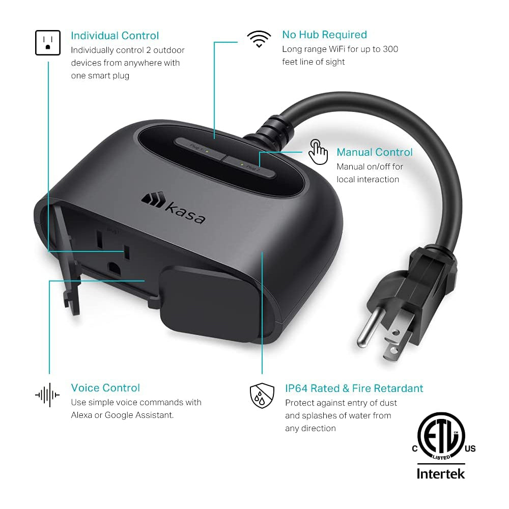 Enchufe inteligente para exteriores con doble toma de corriente, temporizador de toma de corriente Wi-Fi para casa inteligente