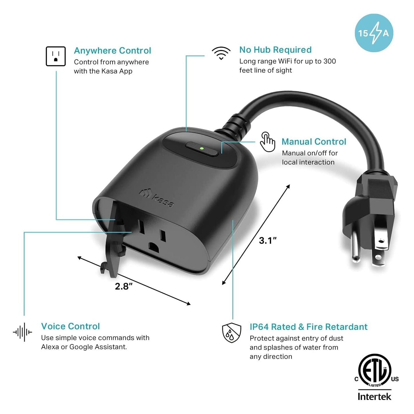 Enchufe inteligente para exteriores con toma única, temporizador de toma de corriente Wi-Fi para casa inteligente