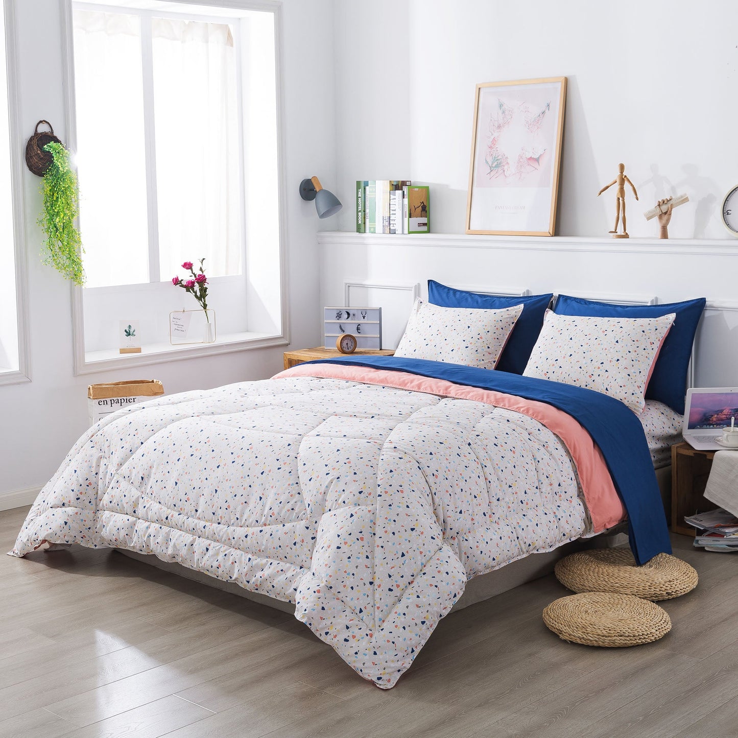 Kasentex Juegos de edredón ultrasuave y acogedor reversibles de 5 y 7 piezas, decoración de habitaciones