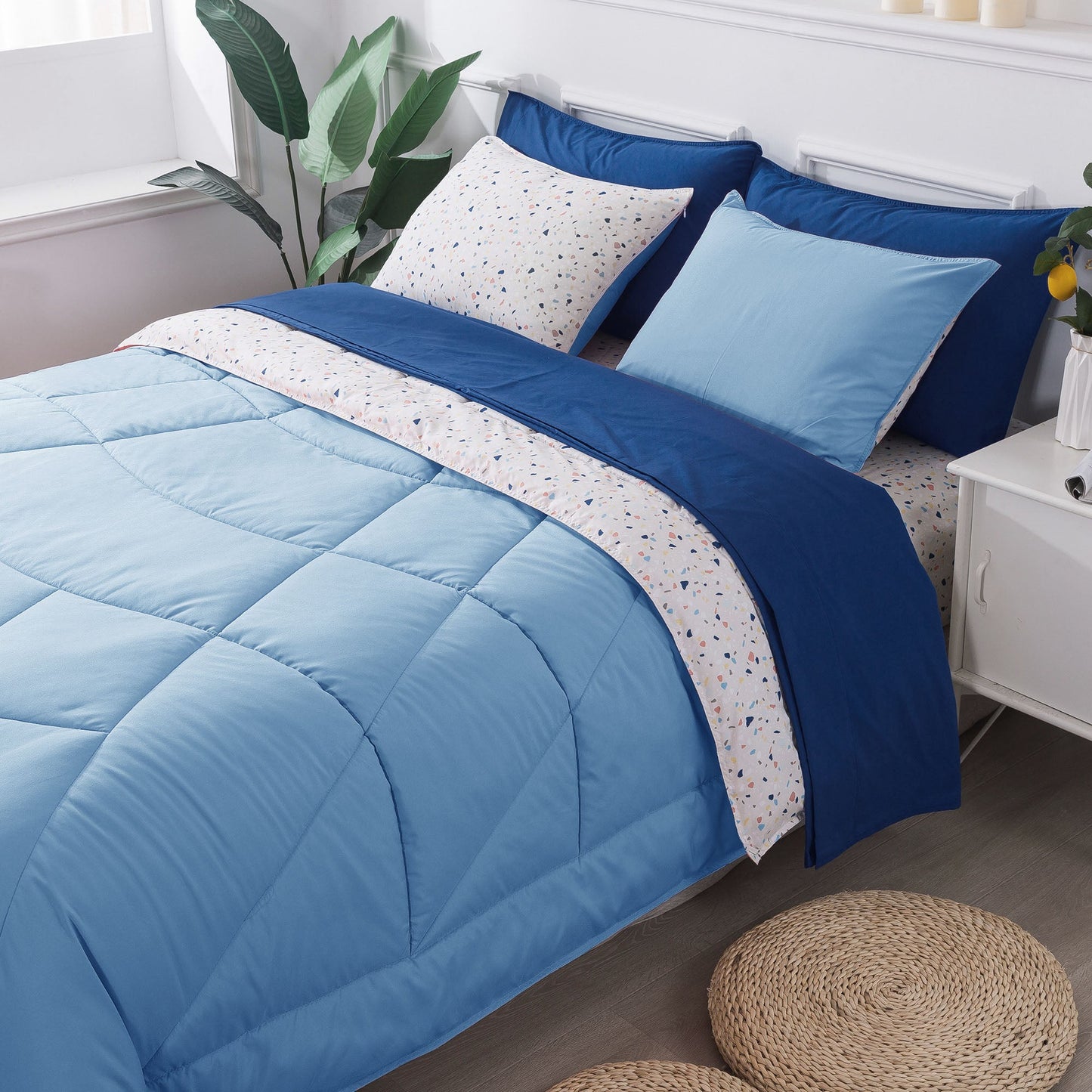 Kasentex Juegos de edredón ultrasuave y acogedor reversibles de 5 y 7 piezas, decoración de habitaciones
