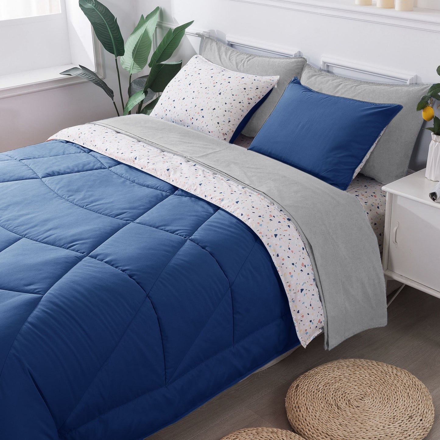 Kasentex Juegos de edredón ultrasuave y acogedor reversibles de 5 y 7 piezas, decoración de habitaciones