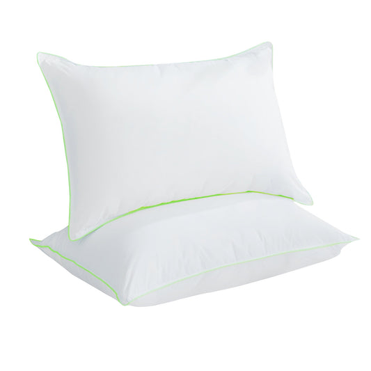 Kasentex Silky Green Piped Edge Goose Down Feather Pillow Set, White - Tampa Home & Garden Store