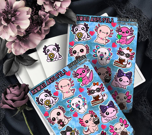 Kawaii Axolotl Sticker Sheet – Cute Pink Water Creature Vinyl Stickers for Journals & Laptops - Tampa Home & Garden Store