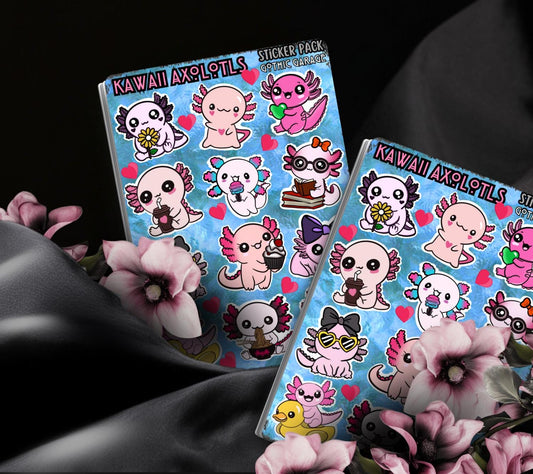 Kawaii Axolotl Sticker Sheet – Cute Pink Water Creature Vinyl Stickers for Journals & Laptops - Tampa Home & Garden Store