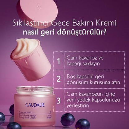 Caudalie Resveratrol Lift Night Cream Refill 50ml pink jar with purple backdrop on Tampa Home & Garden Store