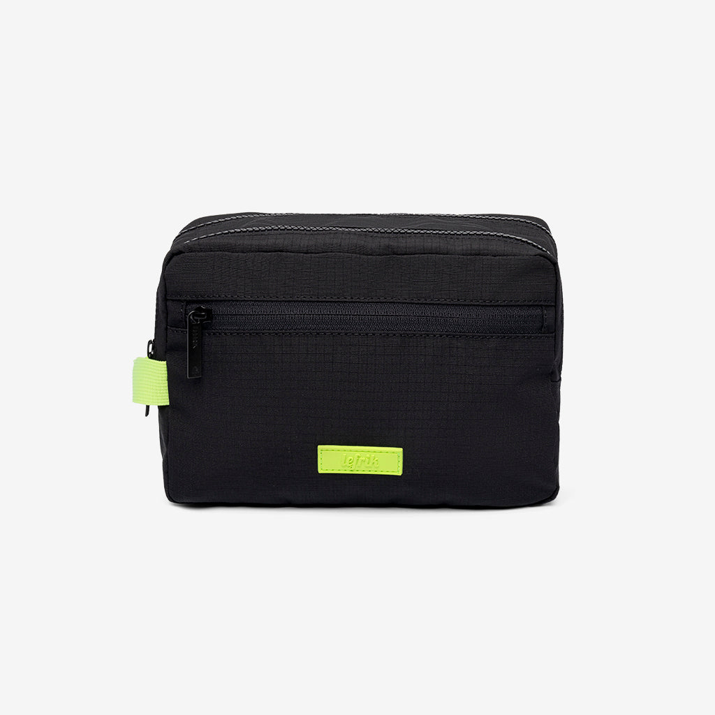 Kei Double Washbag black cosmetic bag with neon lime zipper pull Lefrik USA patch on Tampa Home & Garden Store