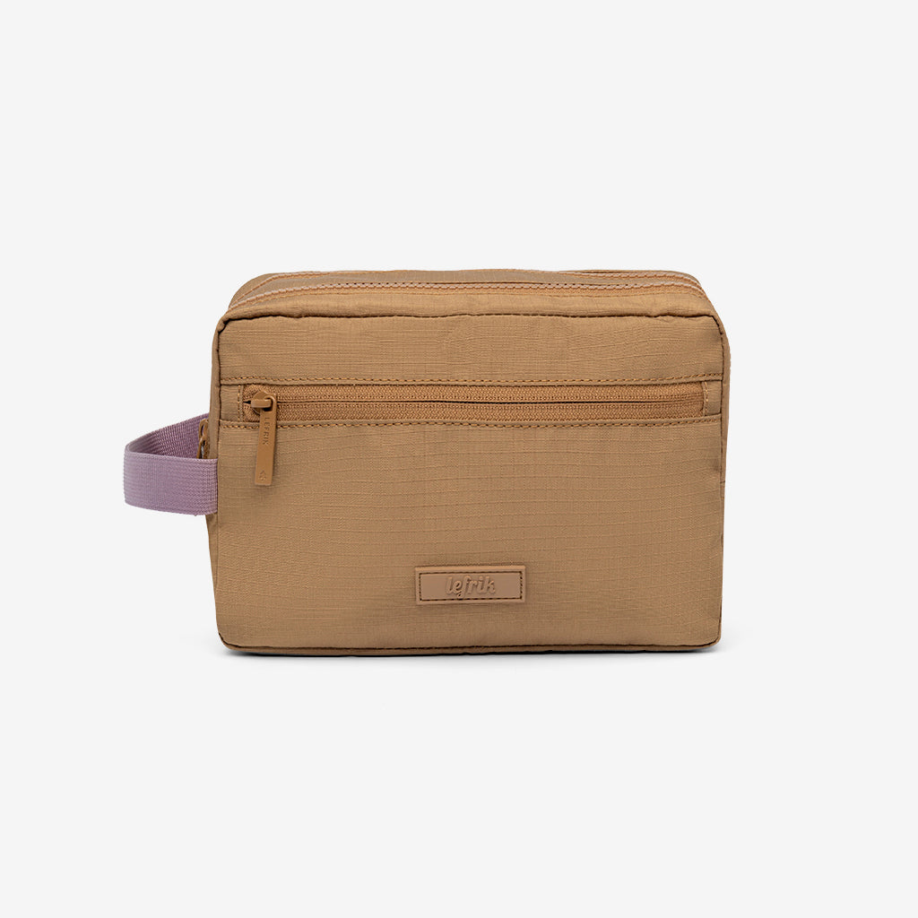 Kei Double Washbag Toffee RPET cosmetic bag with lavender strap by Lefrik USA on Tampa Home & Garden Store