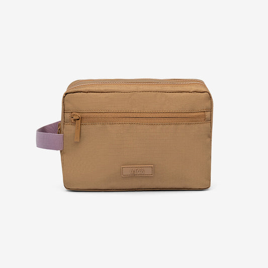 Kei Double Washbag Toffee RPET cosmetic bag with lavender strap by Lefrik USA on Tampa Home & Garden Store