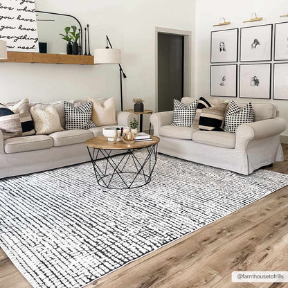 Keita Cream & Black Grid Plush Rug
