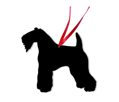 Kerry Blue Terrier plant stake silhouette in black with red ribbon Rustica Ornamentals on Tampa Home & Garden Store