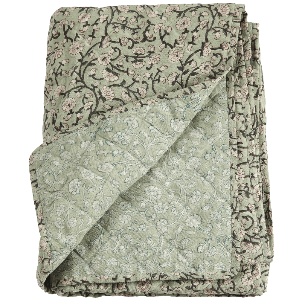 Keya Linen & Cotton Block Print Quilted Coverlet - Tampa Home & Garden Store