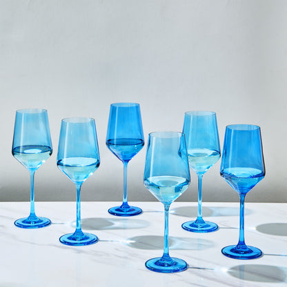 Cobalt Blue Wine Glasses Set of Six 12 Ounce
