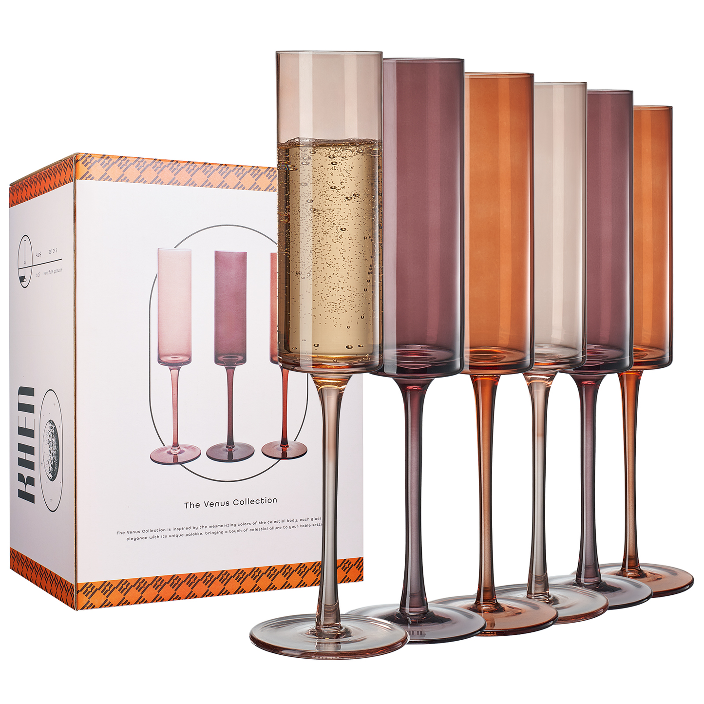 Set Of 6 Fortuna Champagne Flutes For Dining