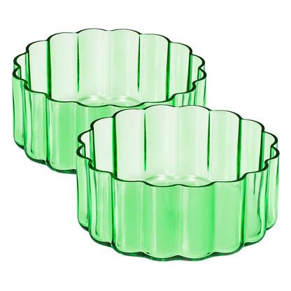 Elegant Set Of Two Clear Glass Flower Bowls
