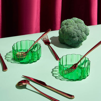Elegant Set Of Two Clear Glass Flower Bowls