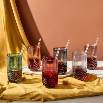 Highball Glassware with Matching Straw Set of 6