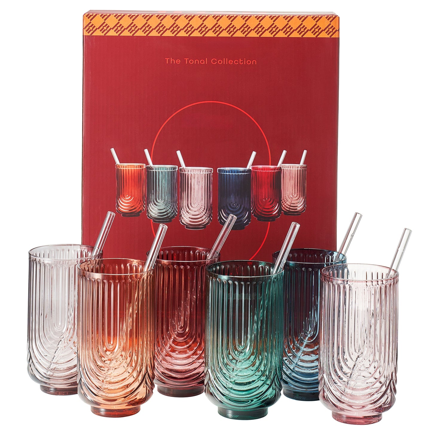 Highball Glassware with Matching Straw Set of 6