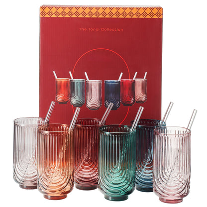 Highball Glassware with Matching Straw Set of 6