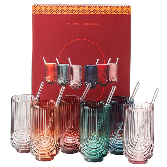 Highball Glassware with Matching Straw Set of 6