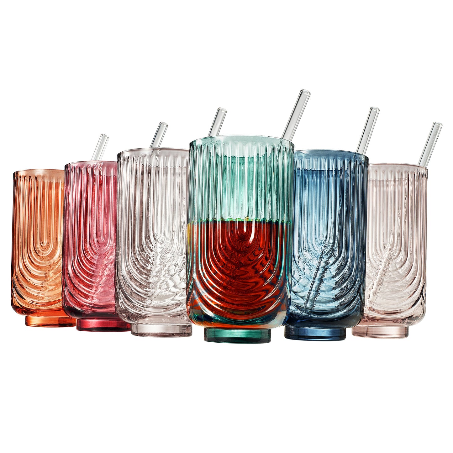Highball Glassware with Matching Straw Set of 6