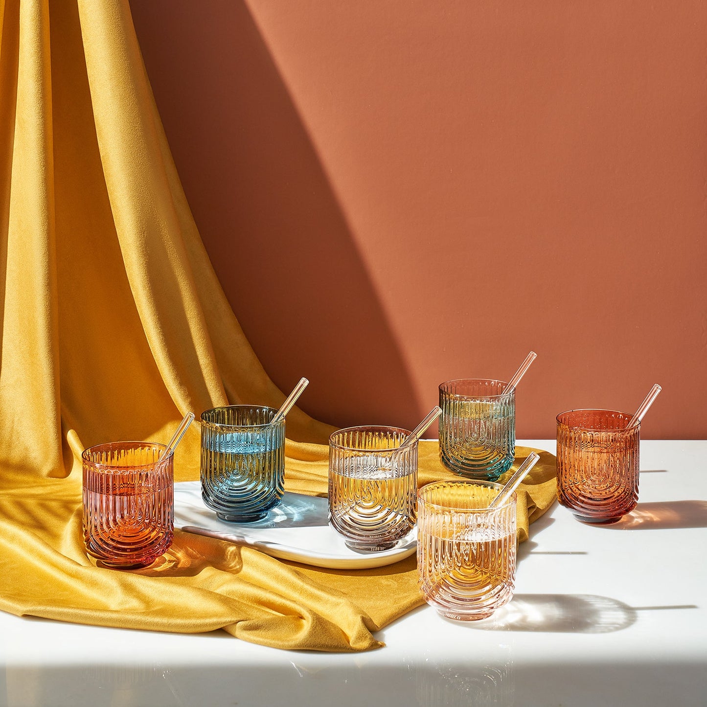 Tonal Lowball Cocktail Glasses and Straws