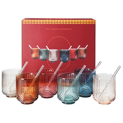 Tonal Lowball Cocktail Glasses and Straws
